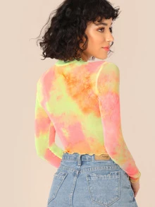 SHEIN 短版生菜邊紮染上衣 - 彩色 - 查看 2