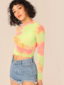 SHEIN 短版生菜邊紮染上衣 - 彩色 - 查看 3