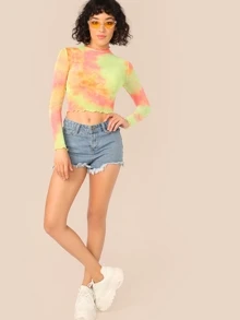 SHEIN 短版生菜邊紮染上衣 - 彩色 - 查看 5