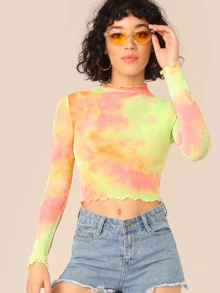SHEIN 短版生菜邊紮染上衣 - 彩色 - 查看 1