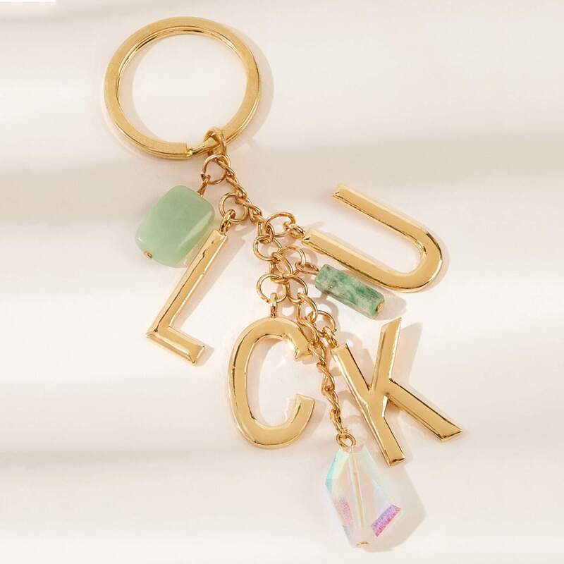 

Letter & Faux Jade Decor Keychain, Gold