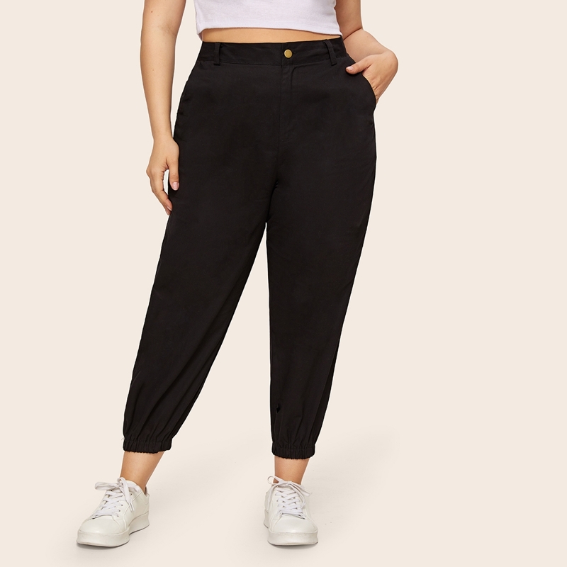 

Plus Pocket Side Solid Sweatpants, Black