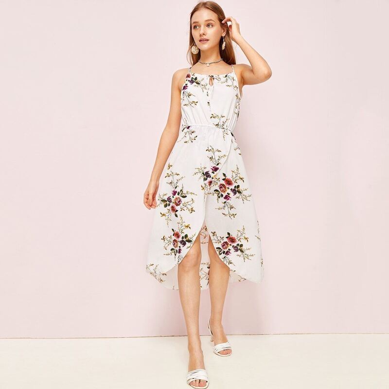 

Floral Print Tulip Hem Cami Dress, White