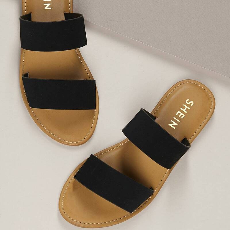 

Slip On Open Toe Flat Slide Sandals, Black