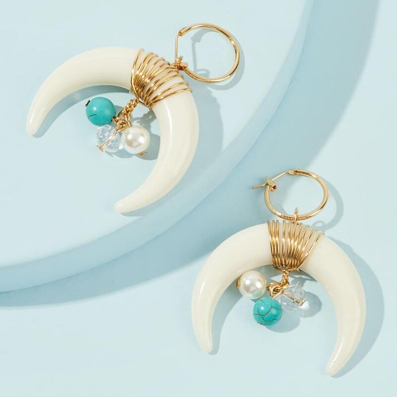 

Bead Decor Moon Shaped Drop Earrings 1pair, Multicolor