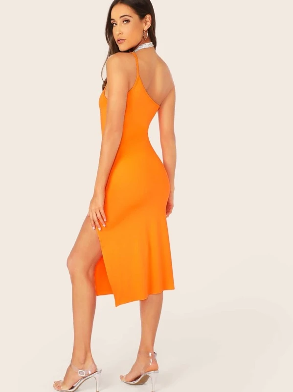 neon orange strappy dress