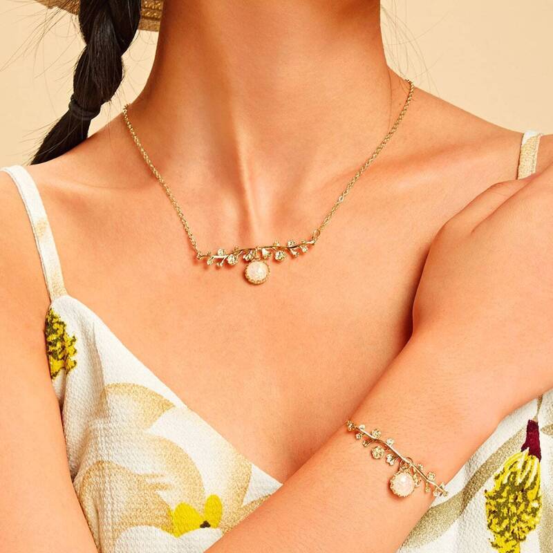 

Leaf Bar Pendant Necklace & Bracelet 2pcs