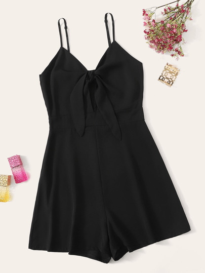 Solid Tie Front Cami Romper