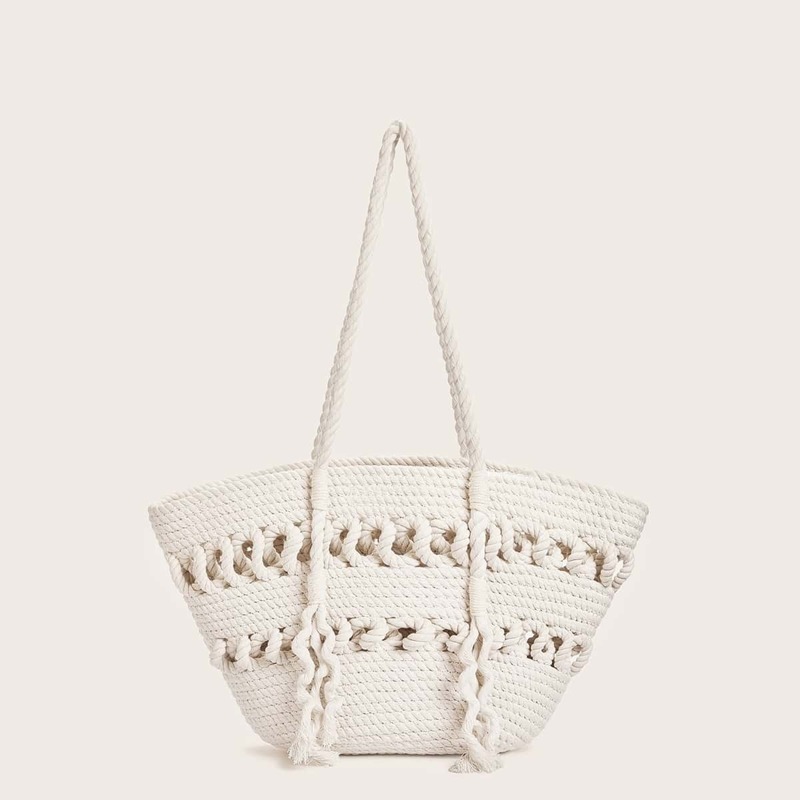 

Hollow Out Plaited Tote Bag, White