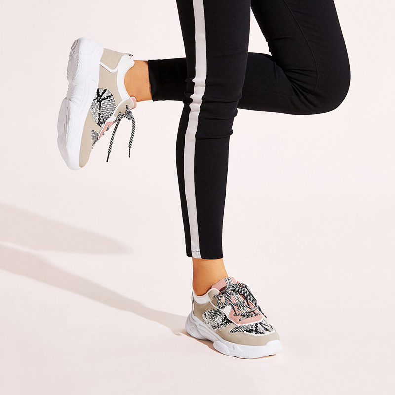 

Snakeskin Pattern Lace-up Chunky Sneakers, Multicolor