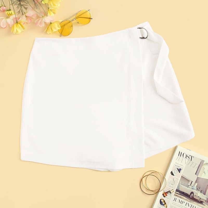 

Plus D-ring Belted Wrap Front Shorts, White