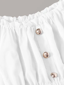 前紐扣一字肩上衣帶條紋腰帶紙袋短褲 - 彩色 - 查看 4