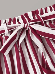 前紐扣一字肩上衣帶條紋腰帶紙袋短褲 - 彩色 - 查看 5