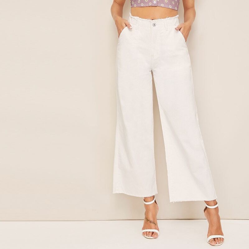 

Raw Hem Wide Leg Jeans, White