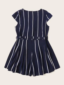 Plus Striped Belted Jumpsuit - Navy Blue - View 2