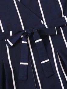 Plus Striped Belted Jumpsuit - Navy Blue - View 4