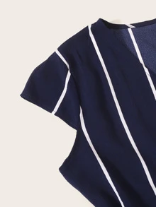Plus Striped Belted Jumpsuit - Navy Blue - View 5