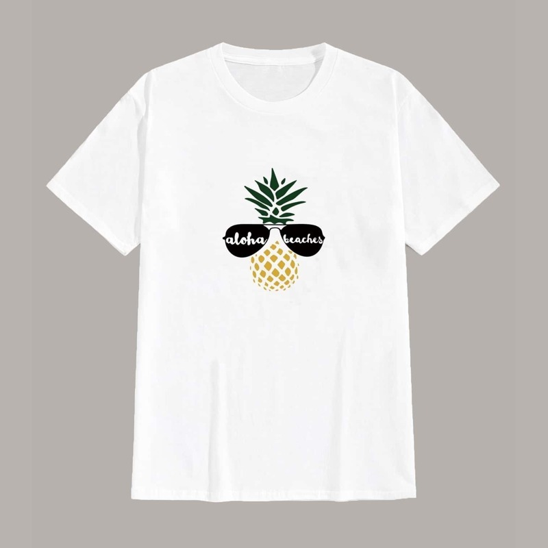 

Guys Pineapple & Letter Print Tee, White