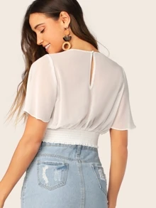SHEIN WYWH Surplice Butterfly Sleeve Crop Top - White - View 2