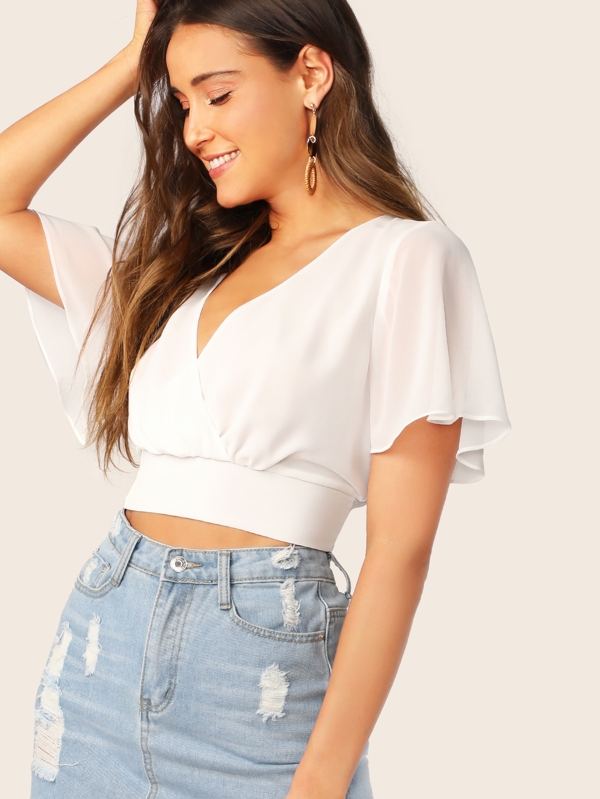 SHEIN WYWH Surplice Butterfly Sleeve Crop Top