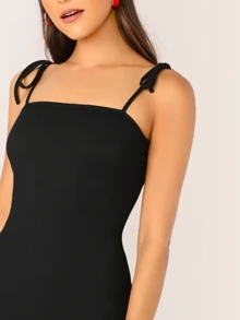 SHEIN BAE Vestido sólido con tira con nudo - Negro - Ver 4
