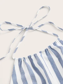 SHEIN Mono de rayas de espalda con cordón - Azul - Ver 4