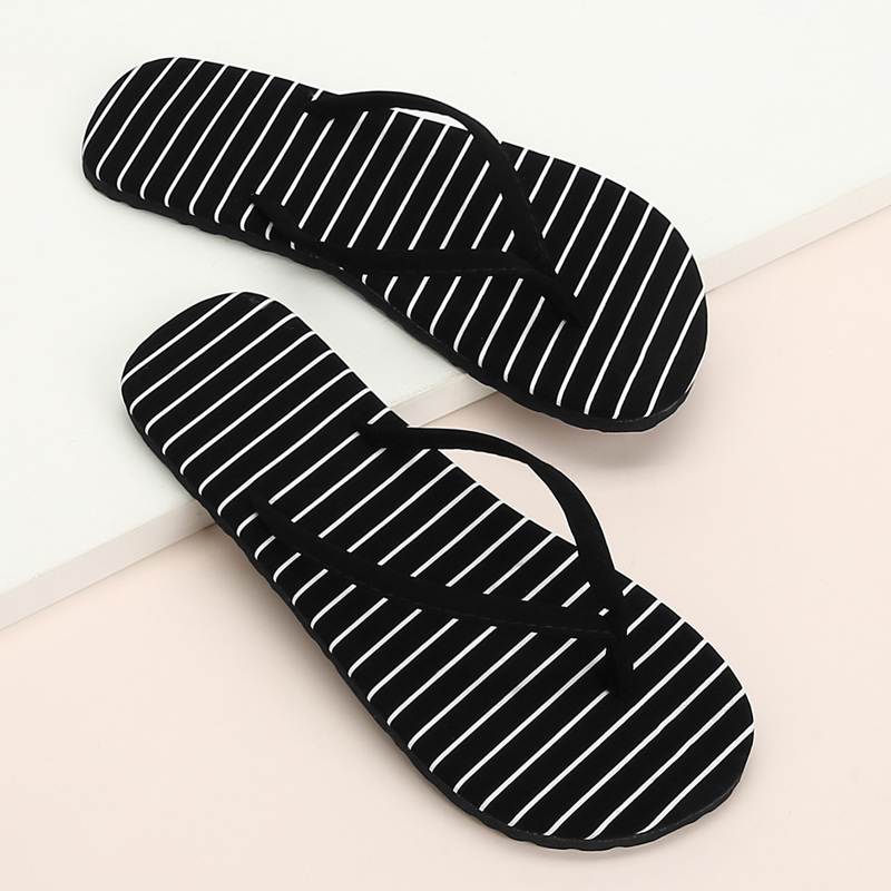 

Striped Print Flip Flops, Black