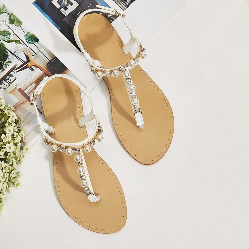 

Faux Pearl Decor Toe Post Sandals, Multicolor