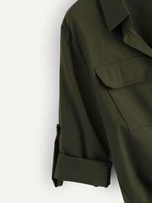 Plus Rolled Cuff Pocket Shirt - Army Green - View 3