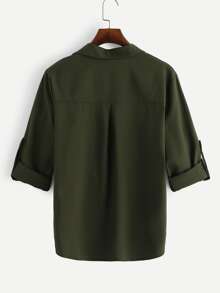 Plus Rolled Cuff Pocket Shirt - Army Green - View 2