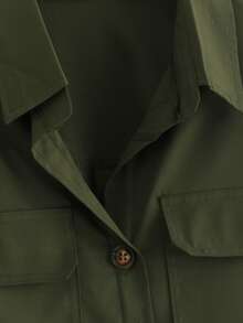 Plus Rolled Cuff Pocket Shirt - Army Green - View 4