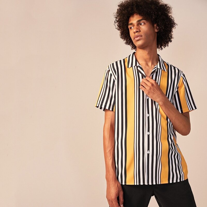 

Guys Revere Collar Striped Shirt, Multicolor