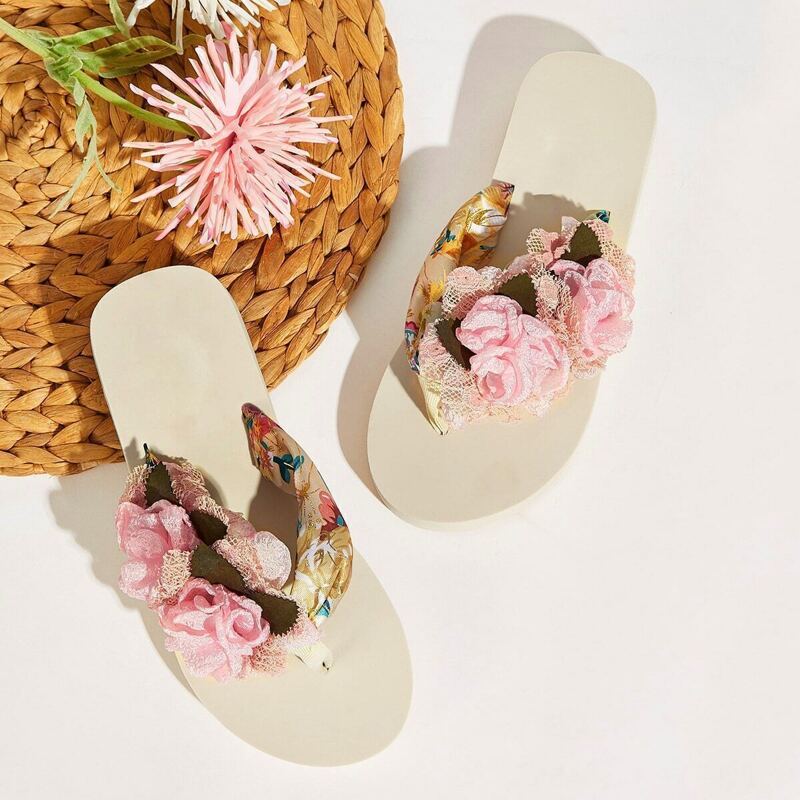 

Floral Applique Flip Flops, Multicolor