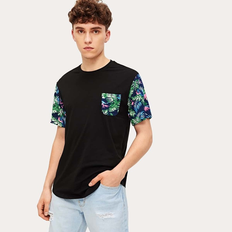 

Guys Tropical Print Pocket Tee, Black