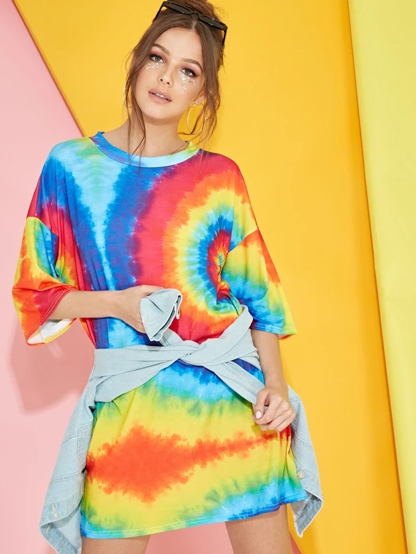 rainbow tie dye t shirt dress