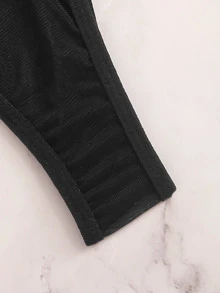 Classic Sexy 階梯鏤空透明內衣褲套裝 - 黑色 - 查看 5