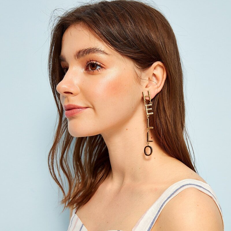 

Letter Drop Earrings 1pair, Gold