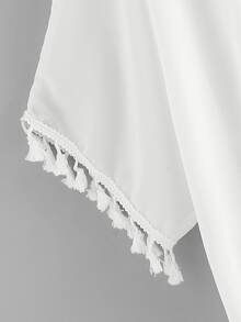 SHEIN Swim Curve Plus Fringe Hem Open Front Kimono, For Summer Beach Vacation - White - View 3