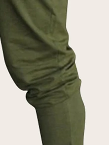 Manfinity 男士抽繩腰運動褲 - 軍綠色 - 查看 2