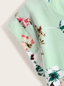 Floral Print High Low Blouse - Green - View 3