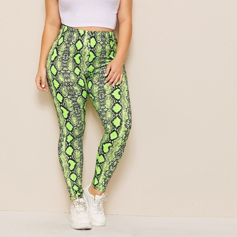 

Plus Snakeskin Print Leggings, Green bright