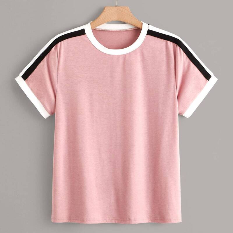 

Plus Side Stripe Tee, Pink