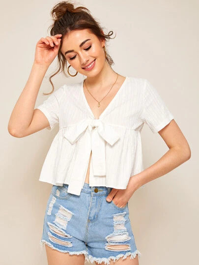 tie front ruffle top