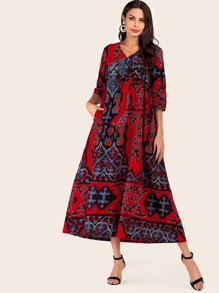 Graphic Print Hidden Pocket Maxi Dress