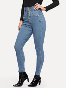 Button Fly High Waist Skinny Jeggings