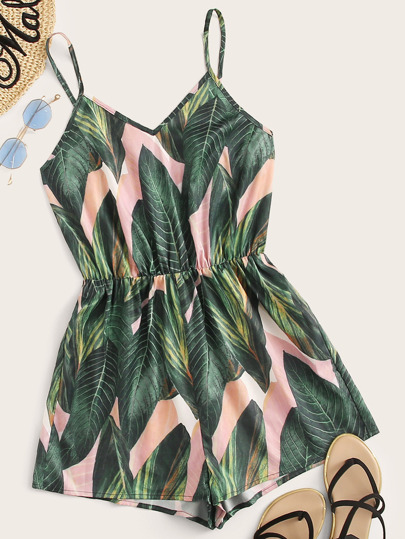 Combishort à imprimé tropical