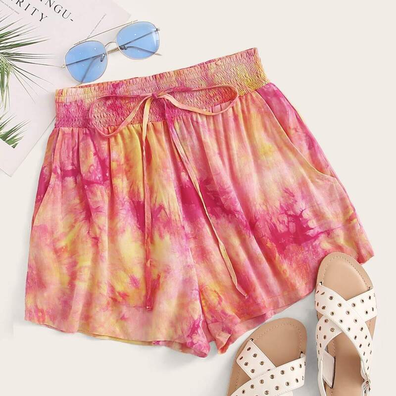 

Knot Shirred Waist Tie Dye Shorts, Multicolor