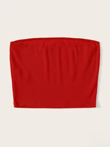 SHEIN EZwear Top bandeau tejido de canalé - Rojo - Ver 2