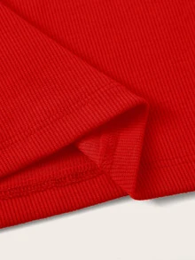 SHEIN EZwear Top bandeau tejido de canalé - Rojo - Ver 5