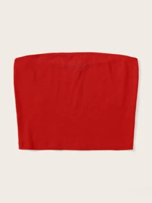 SHEIN EZwear Top bandeau tejido de canalé - Rojo - Ver 4